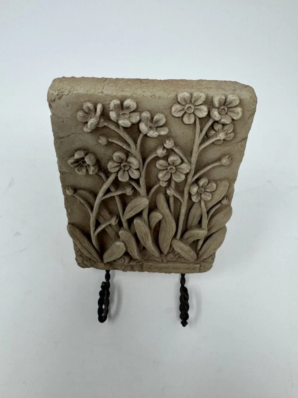 Forget-Me-Not Botanical Cast Stone Wall Plaque Snail With Metal Stand